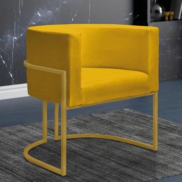 Imagem de Poltrona Reforçada Decorativa Sala Nayara Base Ferro Dourado Suede Amarela