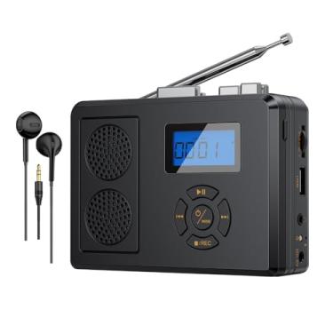 Imagem de Leitor de cassete portátil com rádio FM, USB, alto-falantes embutidos, conversor de MP3, bateria recarregável