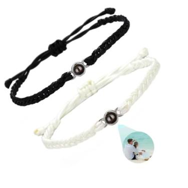 Imagem de Toodoumama Pacote com 2 pulseiras personalizadas com foto para casal, pulseiras personalizadas de identificação feitas à mão com imagem interna, presentes de memorial para o ente querido, One Size