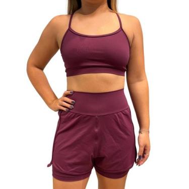 Imagem de Conjunto Feminino Fitness Short Duplo Cós alto + Top Poliamida Malbec 