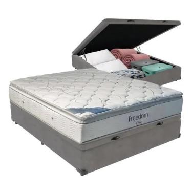 Imagem de Cama Box Báu Casal Sintético Cinza + Colchão de Molas Ensacadas Freedom - Estrutura Reforçada - Imperium do Sono