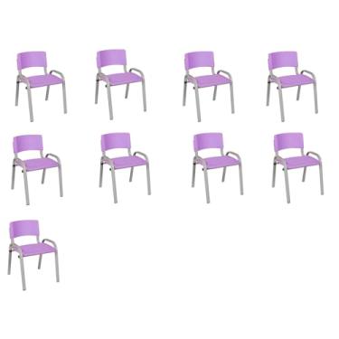 Imagem de Kit 9 Cadeiras Infantil Iso, Escola, Base Cinza- Lilas
