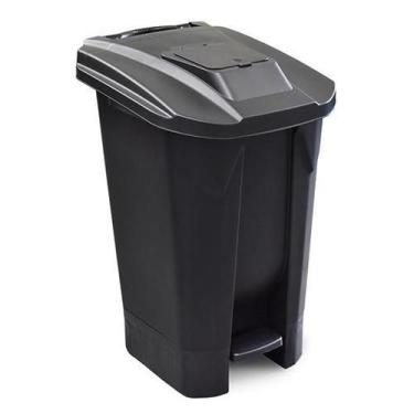 Imagem de Lixeira 120 Litros Preta Com Rodas, Pedal E Tampa Click - Arqplast
