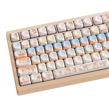 Imagem de COOMICKEY Lindas teclas PBT, conjunto de teclas de perfil MOA, teclas cremosas de sublimação de tinta adequadas para 60% 65% 75% 80% 100% MX Switches Teclado Mecânico