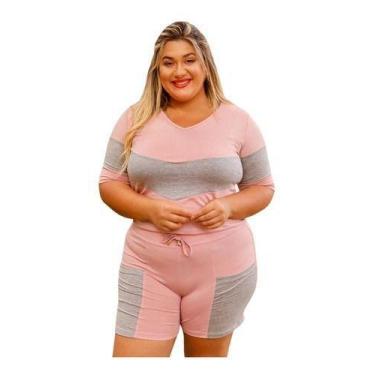 Imagem de Conjunto Feminino Blusa Shorts Plus Size Moda Tendência Top - Dona Moç