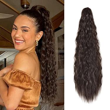Imagem de Grampo de garra de extensão de rabo de cavalo ondulado, cabelo castanho sintético de cauda de cavalo de milho de 50,8 cm, cabelo longo cacheado para mulheres meninas (marrom preto)