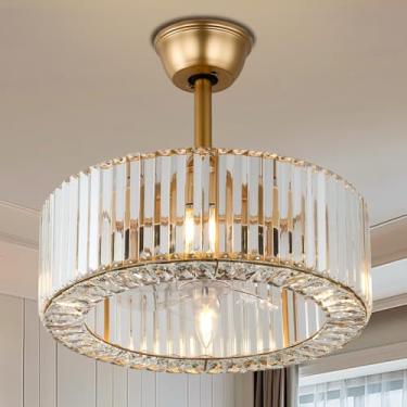 Imagem de FRIXCHUR Ventilador De Teto Moderno Com Lustre E Luzes Cristal Controle Remoto Dourado Para Sala Estar, Jantar, Quarto Cozinha, 18", 3 Velocidades