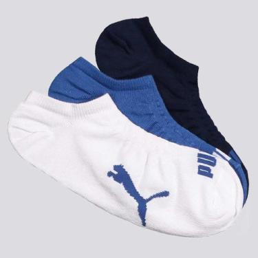 Imagem de Kit Meia Puma Sapatilha 3 pares Branco Marinho e Azul, 39-43