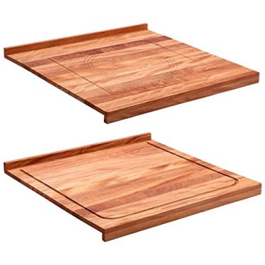 Imagem de Tábua de madeira reversível de madeira grande tábua de corte de madeira tábua de cortar resistente para cozinha bloco de açougueiro com medidas de sulco de suco labial para balcão de mesa (61 x 50 x 3 cm, nogueira)
