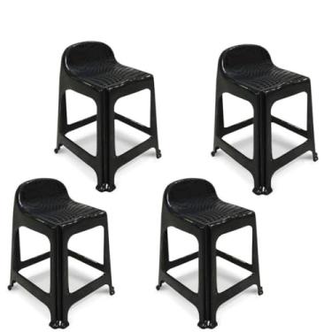 Imagem de Kit 4 Banquetas Banquinho Plástico Com Encosto 59x44x40CM