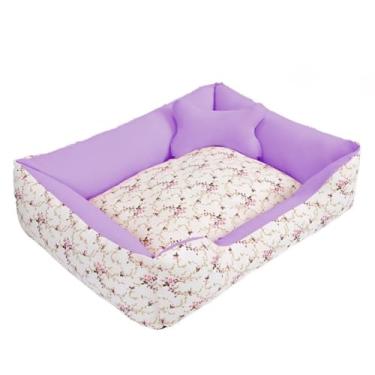 Imagem de Cama cachorro medio caminha pet 60 x 50 com ziper lavavel fundo impermeavel +almofadinha(floral lilas (M))