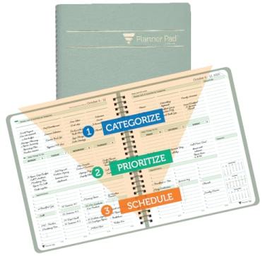 Imagem de Planner Pad Organizador de 12 meses de funil de 3 camadas encadernado em espiral, outubro de 2025 a setembro de 2026, capa cinza esverdeada/tinta verde macia, 16 x 21 cm