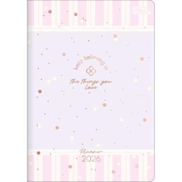 Imagem de Planner MENSAL, 2026, Grampeado 17,8 x 25,4 cm SOHO 90 G - Lilás com listras rosas