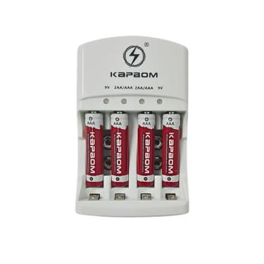 Imagem de Carregador De Pilhas Recarregáveis AA AAA e Pilhas 9V Com cabo USB + 4 Pilhas AAA Recarregáveis Eficiência Compacta Para O Dia A Dia
