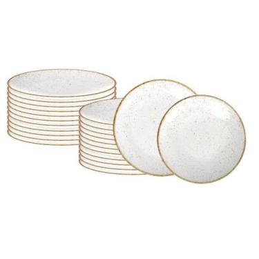 Imagem de Jogo De Pratos Rústico 24 Peças Marrom Em Porcelana Decorada - Tramont