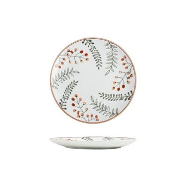 Imagem de Prato de bife estilo europeu para uso doméstico simples redondo esmaltado com personalidade requintada - folhas de bolota de disco de 25,4 cm