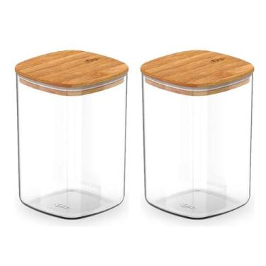 Imagem de Kit 2 Pote Hermético Organizador Tampa De Bambu 1L Ou