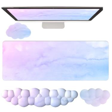 Imagem de WFCYGL Mouse Pad E Apoio De Pulso Para Teclado Em Nuvem, Conjunto Com 4 Peças Tapetes Grandes Mesa, Espuma Viscoelástica Antiderrapante, Suporte Ergonômico Jogos, Computador, Laptop, Escritório, Cas
