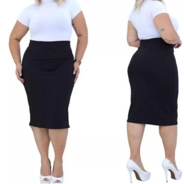 Imagem de Saia Preta Reta  Preta Social Evangêlica Com Lycra p ao g4 Plus Size -