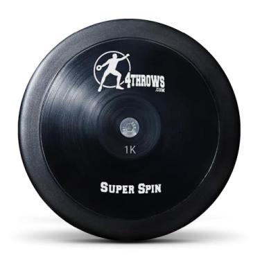 Imagem de 4THROWS Super Spin Sports Training Pure Black Discus com 85% de peso de aro com certificação IAAF World Athletics para atletismo, ensino médio, competição universitária, homens, mulheres, todos (1 kg)