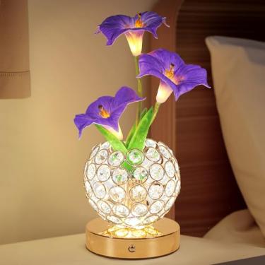 Imagem de Abajur de flores Morning Glory, luminária de mesa recarregável sem fio, luz noturna de LED regulável em 3 cores, mesa de cabeceira para quarto de cabeceira com flores artificiais, presente para
