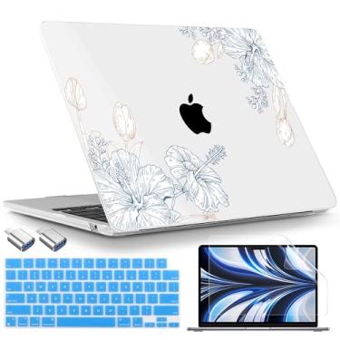 Imagem de TWOLSKOO Compatível com capa M4 MacBook Air 13,6 polegadas versão 2025-2022 M4 A3240 M3 A3113 M2 A2681, capa rígida de plástico, capa de teclado, adaptador tipo C e protetor de tela, esboço gravado 2