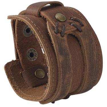 Imagem de GORGECRAFT Pulseira masculina marrom de couro bovino punk, pulseira de couro genuíno, pulseira nórdica, motociclista, ajustável, viking, com cordão largo, pulseira, bijuteria, fantasia, para mulheres