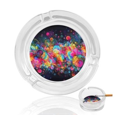 Imagem de Cinzeiro de vidro de cristal de arte colorida brilhante, cinzeiro redondo resistente para fumar cinzeiro portátil decorativo moderno para uso em casa, escritório, interior, exterior, pátio