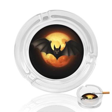 Imagem de Cinzeiro de vidro de cristal de morcego de Halloween, cinzeiro redondo de vidro resistente para fumar, portátil, decorativo, moderno, para uso em casa, escritório, interior, exterior, pátio