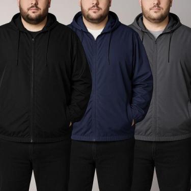 Imagem de Kit 3 Jaqueta Plus Size Corta Vento G1 ao G4 Com Capuz Zíper Leve Resi