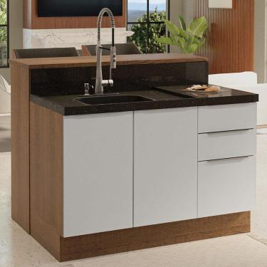 Imagem de Ilha de Cozinha com Bancada e Balcão 120 cm Rustic/Branco Stella Madesa