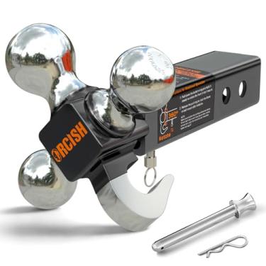 Imagem de ORCISH Engate de reboque giratório, suporte de três esferas com pino e gancho resistente, bola de reboque cromada tamanho 4,5 cm, 5 cm e 6,5 cm, serve para receptor de engate de 5 cm, engate de esfera