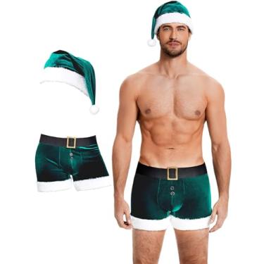Imagem de Avidlove Conjunto de lingerie masculina de Natal sexy, roupas de Papai Noel, 2 peças, cuecas boxers vermelhas com chapéu, P-2GG, Verde de Natal, XX-Large