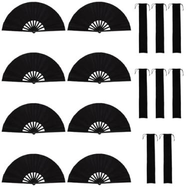 Imagem de Toyosport 8 peças de leques dobráveis chineses grandes, com 8 mangas de leque, leques de 63,5 x 34 cm de Tai Chi Kung Fu para dança em linha, apresentações de palco, ventiladores de mão dobráveis para