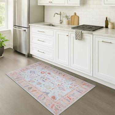 Imagem de Fame Rugs Tapete Oushak moderno de 60 x 12 cm, vintage turco oriental antigo inspirado em pequenas áreas, lavável, dobrável, luxuoso, sala de estar, quarto