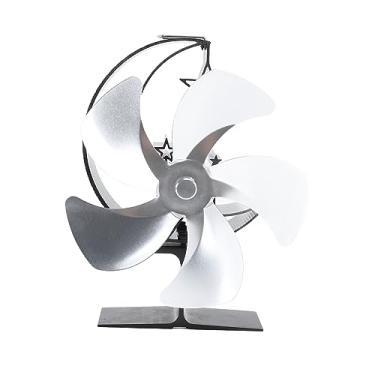 Imagem de Ventilador de queimador de madeira 5 lâminas Ultra silencioso eficiente de aquecimento Energia economizador de calor Ventilador de lareira para pesca de gelo Material de liga de (Prata)