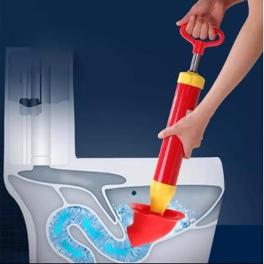 Imagem de Desentupidor de Alta Pressão para Vaso Sanitário e Pia, Bomba Manual de Sucção com Cabo Ergonômico, Vermelho e Amarelo