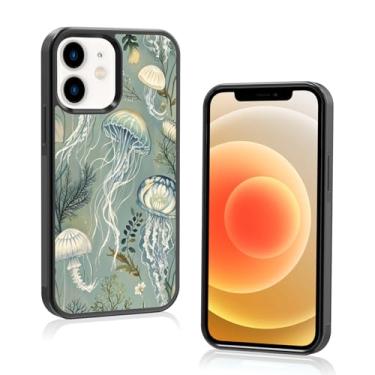 Imagem de Axulimin Linda capa de telefone vintage verde água-viva aquarela estética para iPhone 12 Mini (5,4 polegadas) capa para mulheres adolescentes crianças meninas