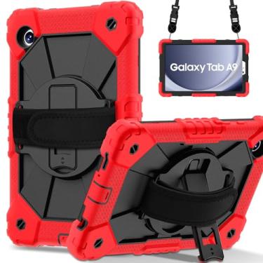 Imagem de Meifei Capa para Samsung Galaxy Tab A9 22.1 cm (SM-X110/X115/X117), capa de silicone resistente à prova de choque com suporte 360 para tablet Galaxy A9 vermelho + preto