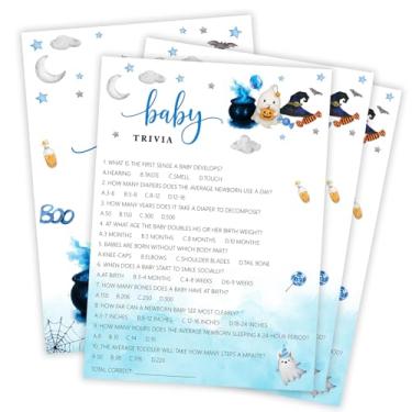 Imagem de OXRUN Hilarious Baby Shower Games, 30 Double-Sided Halloween Baby Trivia Game Cards & 1 Answer Card for Little Ghost Gender Reveal Spooky Party Favor Supplies - C07