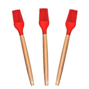 Imagem de Kit 3 Pincéis Culinário Silicone Cabo Madeira 32cm Vermelho- - udlandi