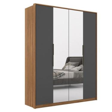 Imagem de Roupeiro de Casal Luna 4 Portas c/ 2 Espelhos Amêndola/Grafito - Bela 