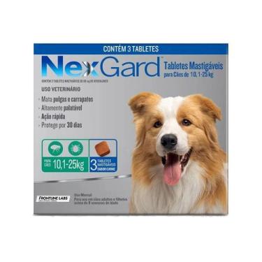 Imagem de Nexgard Antipulgas e Carrapatos Cães de 10,1 a 25 Kg - 3 Tabletes - BO