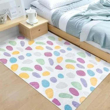 Imagem de Lacomfy Tapete infantil bonito de seixos moderno tapete circular colorido roxo azul antiderrapante tapete de berçário para meninos meninas tapete arco-íris para decoração de quarto e sala de estar, 10