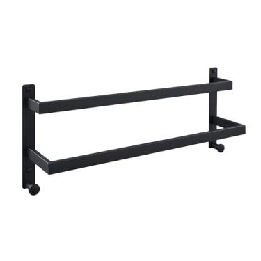 Imagem de Chiunikoo Toalheiro duplo de 61 cm com ganchos, preto fosco, toalheiro de banho de aço inoxidável, suporte de varão de toalha de parede para banheiro