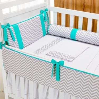 Imagem de Kit Berço Americano 6 Peças Contemporâneo Chevron e Tiffany - Loja Bab
