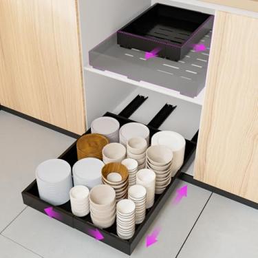 Imagem de Pacote com 2 organizadores de armário com largura expansível (30,5 cm - 50,8 cm) e profundidade (40,6 cm - 55,8 cm). Gaveta resistente com 3 trilhos, filme adesivo ou unha fixa, para cozinha, banheiro