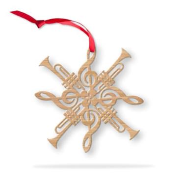 Imagem de Trompete de madeira rústica com clave de agudos para decoração de árvore de Natal, trompete de instrumento musical - ornamento em forma de floco de neve, clave de agudos com trompetes presentes de