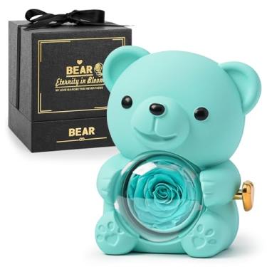 Imagem de CIAPSK Urso de pelúcia rosa preservado – rosa real em caixa de presente elegante – presente romântico para ela – perfeito para o dia das mães, aniversário, casamento ou chá de panela (azul)