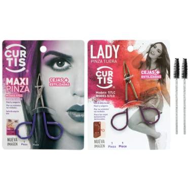 Imagem de (2 em 1) TWEEZERS profissionais de ponta reta com cabo de tesoura fácil + 2 pincéis de sobrancelha, pincéis de ótima precisão para homens/mulheres; ferramentas de beleza portáteis para cabelos faciais